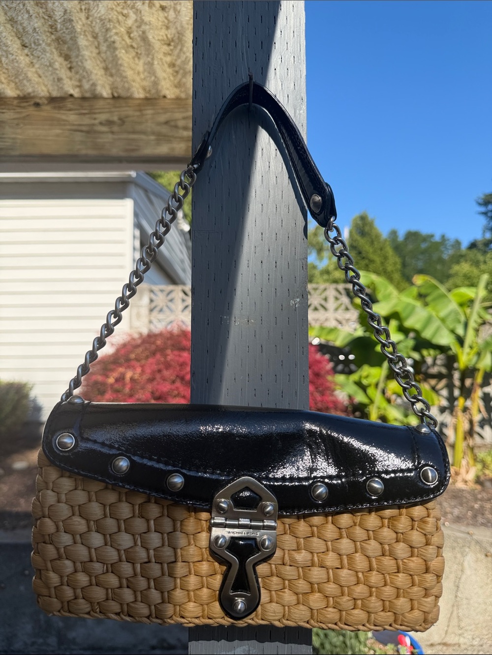 Michael Kors Vintage Black Patent Trim Woven Mini Shoulder Bag